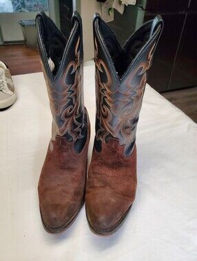 Masterson Boot Co Men's 10.5D Western Cowboy Boots Two-Tone Brown Suede Black